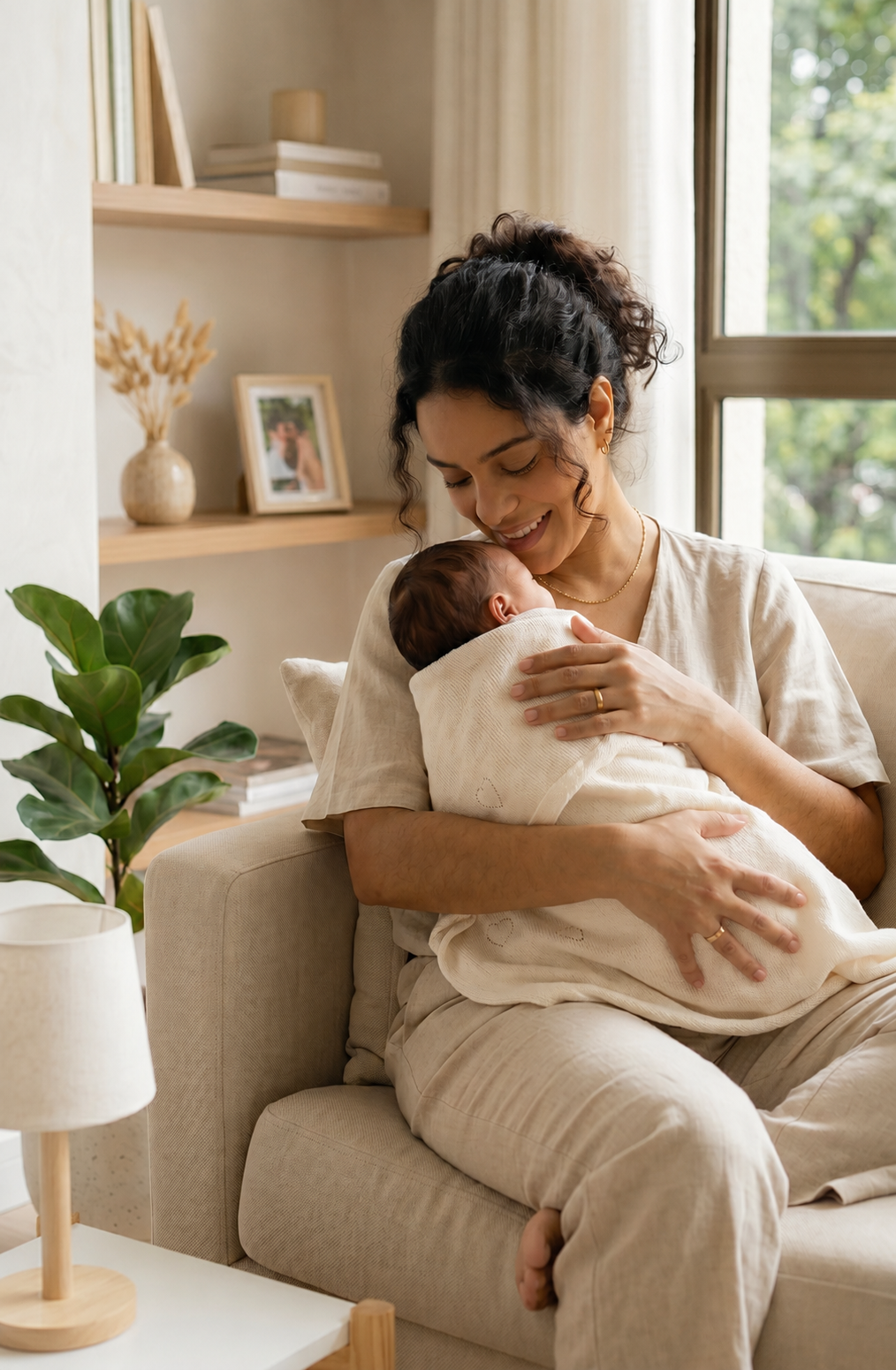 Mãe cuidando do bebê durante o período de Salário-Maternidade